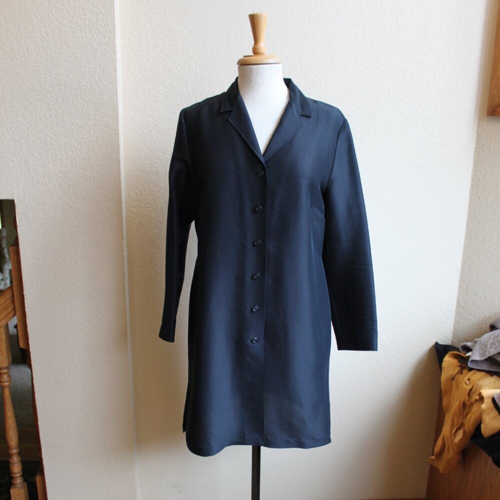 Style & Co Petites Vintage 90's Black 100% Silk Tunic Button Down Shirt Top 10P